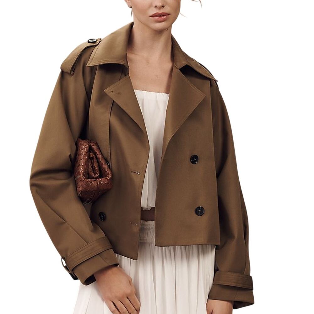 Anthropologie Cropped Tan Trench Jacket Size S Petite